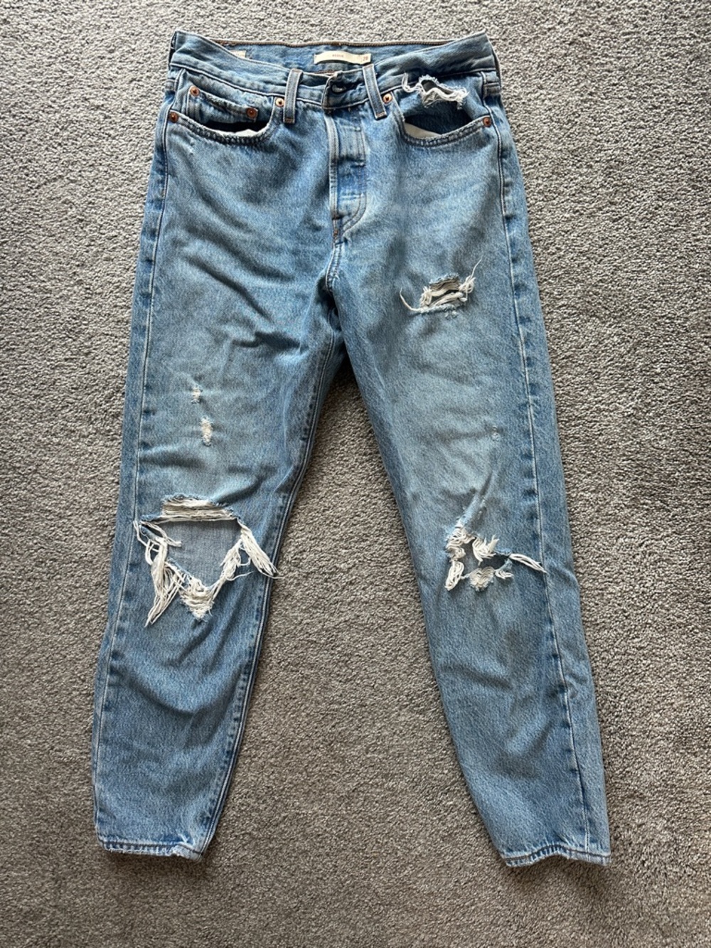 Levi Wedgie Light Wash Distressed High-Rise Denim Jeans